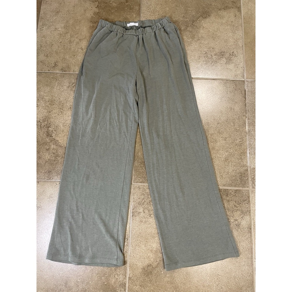 Wasabi + Mint Pleated Pants Women's M Cotton Blend Wide Leg Green Elastic Waist